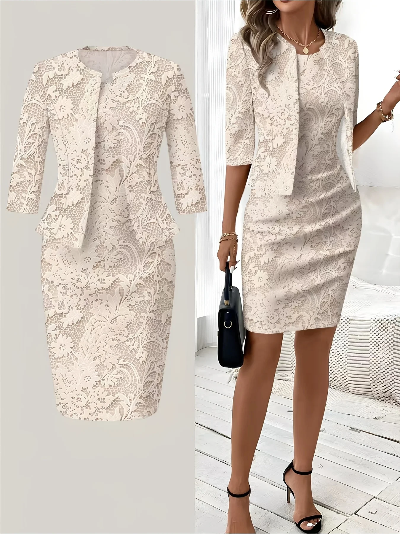 Printed Design Casual Style Floral Pattern Print Design Round Neck Tank Dress Set