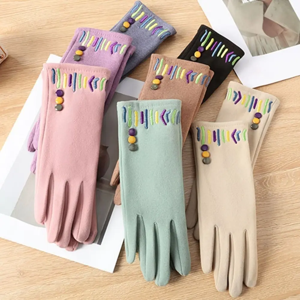 Guantes gruesos de terciopelo de gamuza para mujer, guantes de felpa de Color sólido para pantalla táctil, manoplas de invierno con dedos completos para mantener el calor, esquí