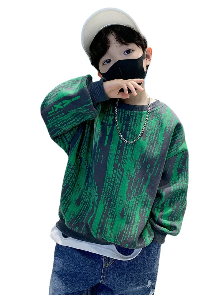 Boys' Fried Street Sweater New Babies' Long Sleeve T-shirt Tops for Older Children Western Style Shirt