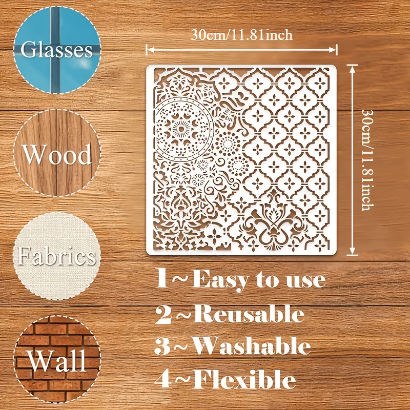 30*30cm diy mandala for painting stencils stamped photo album embossed paper card on wood fabric wall  geometric texture