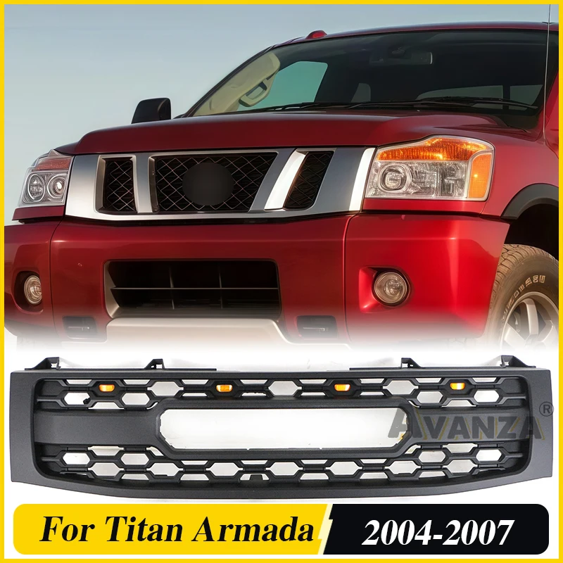 Auto Parts Grill W/Light Pasuje do 2004 2005 2006 2007 Nissan TITAN/Armada Przednia modyfikacja kratki chłodnicy