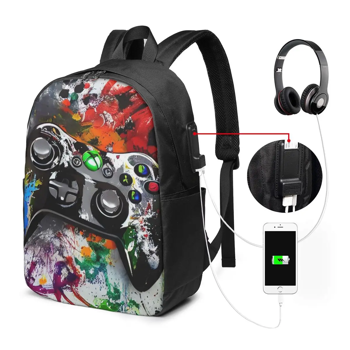 Game Controller Graffiti Design Backpack Travel Notebook Bag Computer College Student School Bag Laptop Shoulder Bags Men Women