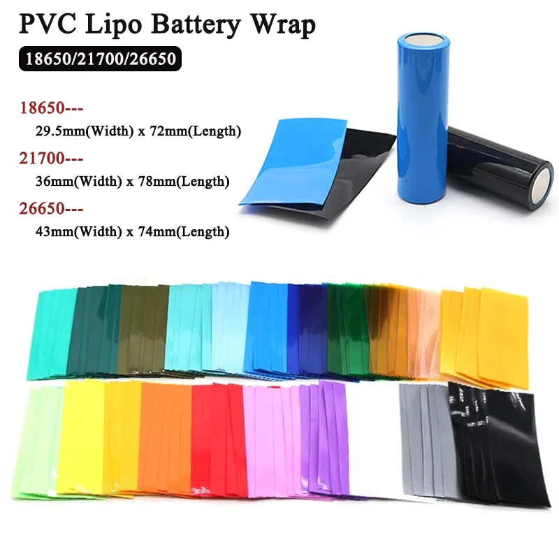 

50~2000Pcs 18650/21700/26650 Battery Film PVC Heat Shrink Tube Precut Shrinkable Sleeve Tubing Protect Pipe Cover for Batteries