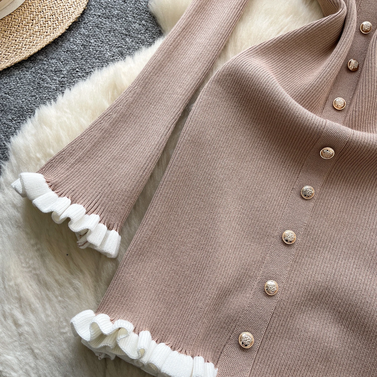 Chic vintage Impiombato aderente manica lunga Maglia Elegante Fata moda coreana Boho Vestito estivo da donna mini abito