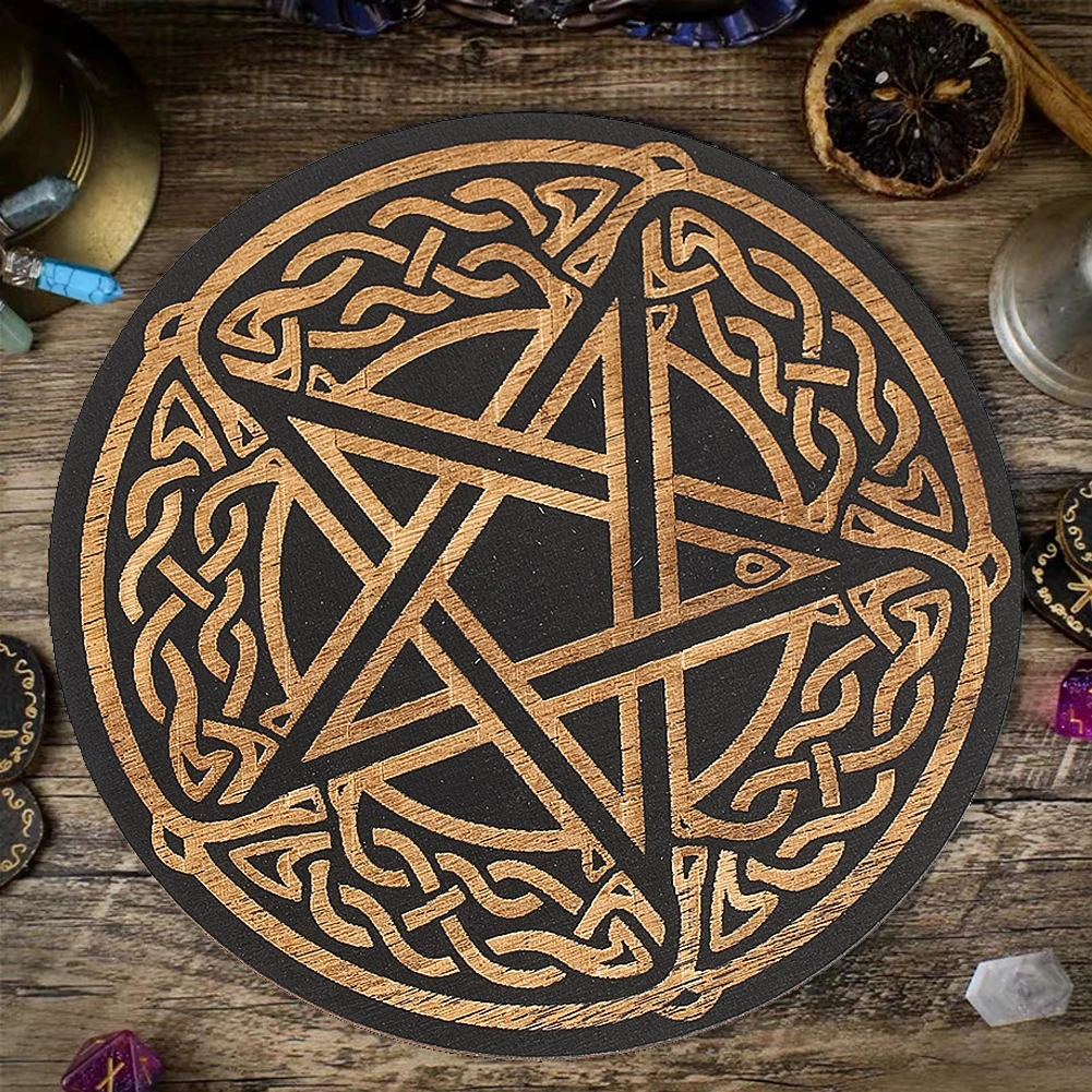 Wooden Divination Board Pentagram Pattern Crystal Energy Disk Metaphysical Message Board Altar Supplies Home Accessories