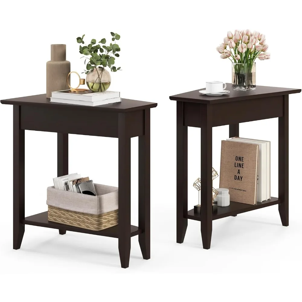

Wedge End Table Set of 2, Triangle Side Table with Storage Shelf and Solid Wood Legs, Recliner Table, Tall Nightst
