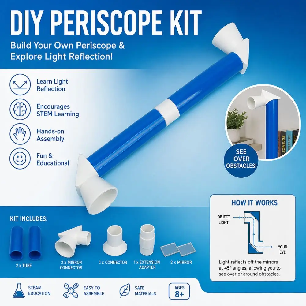 Portable DIY Periscope Kit Adjustable Educational Telescope Detachable Lens Teaching Tools STEAM