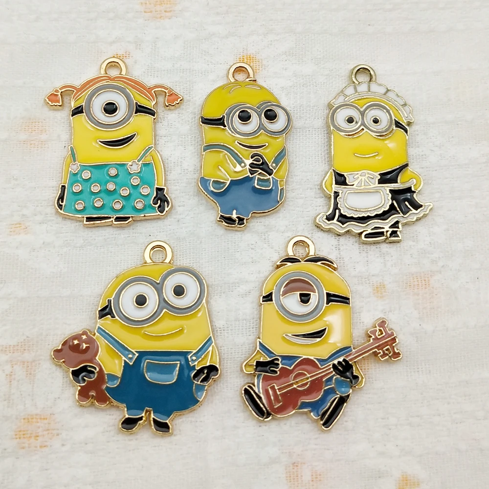 10pcs Cartoon Charm Jewelry Accessories Diy Making Enamel Earring Phone Keychain Bracelet Pendant Craft Alloy Metal Gold Plated