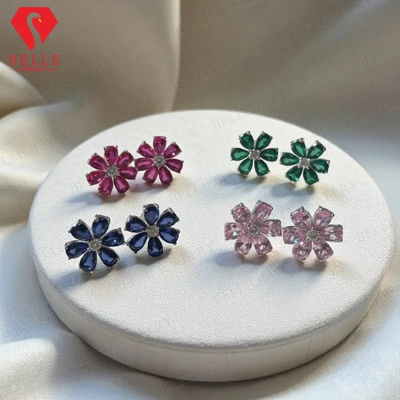 

Серьги на заказ 4,3-6,3 карата Рубин/Сапфир/Колумбия/Padparadscha S925 Серьги-груши с шестью лепестками для женщин и девочек Романтический подарок