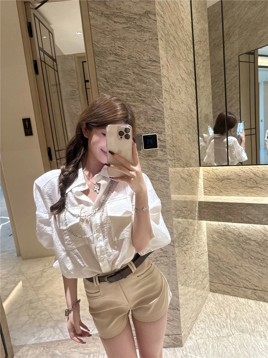 

Белая женская рубашка с длинным рукавом, весенний стиль для офиса, свободный крой, оригинальный дизайн, корейская версия, повседневная деловая одежда