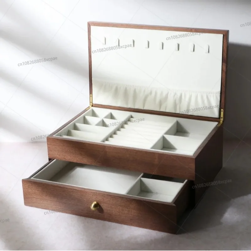 

Solid Wood Wood 2-Layer Desktop Jewelry Storage Box Necklace Ring - Premium Wooden Gift