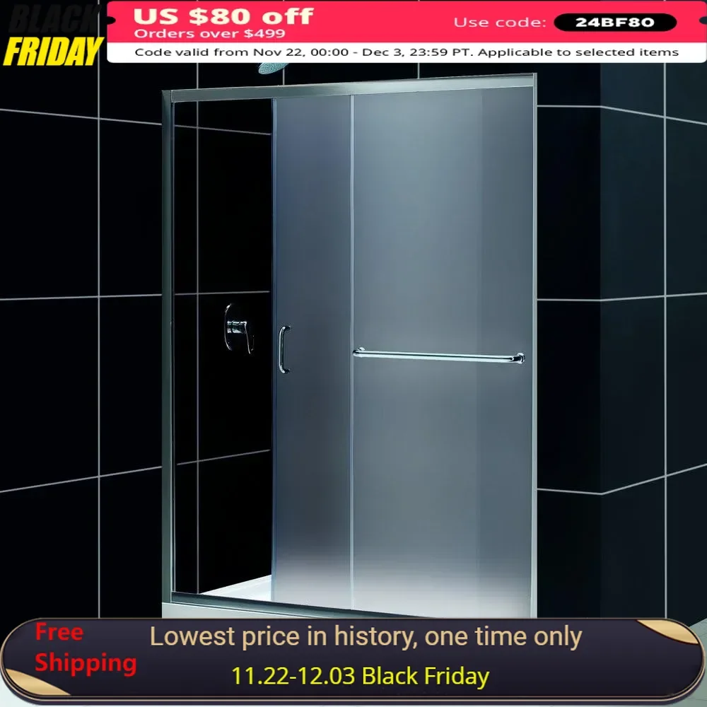 Shower Door, 56-60“ X 72”, Reversible Left and Right Door Openings, 1/4” 6mm Frosted Tempered Glass, Sliding Shower Door