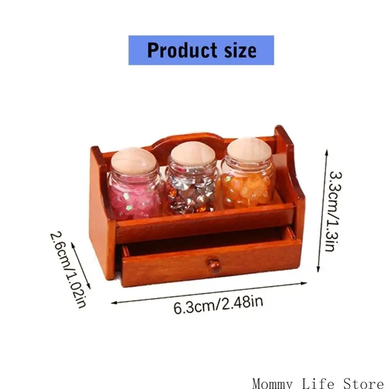 منظم خزانة ريترو مصغر لبيوت الدمى والمطبخ بمقياس 1/12 رف خشبي سهل التجميع واستخدام متعدد المشاهد #6