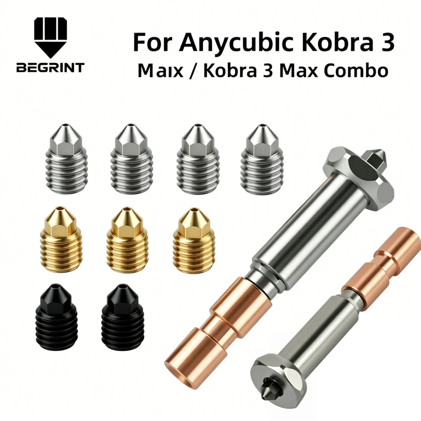 Image of Für Anycubic Kobra 3 Max / Kobra 3 Max Combo Hotend-Düsen-Kit: Abnehmbare Düse aus gehärtetem Stahl mit integriertem Hals – Hot-End-Teile