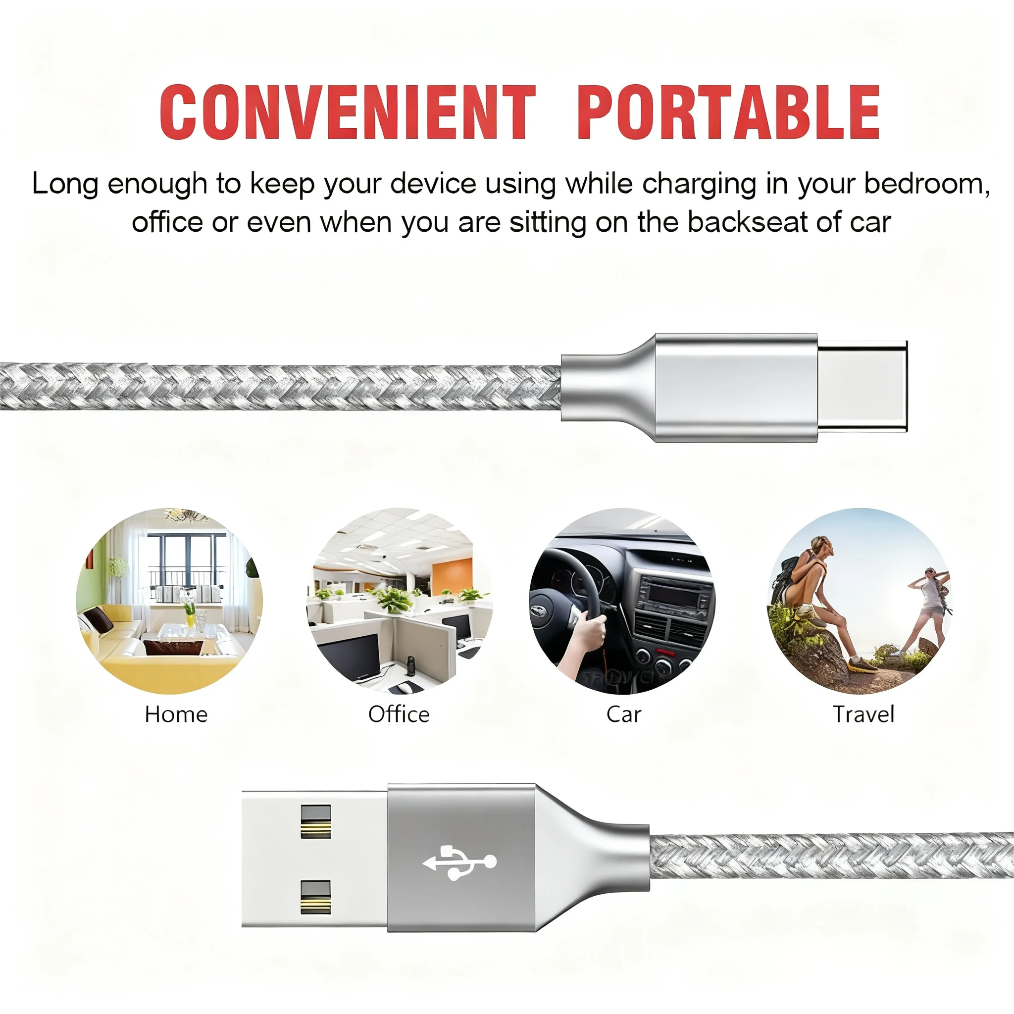 3Pack 6ft USB to Type-C Cable Nylon Fast Charging Cable Universal Mobile Phone Charging&Transmission
