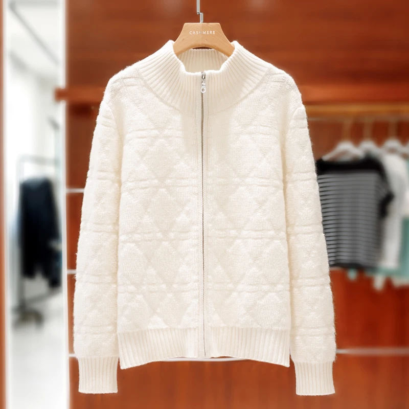 Women's Thickened Cashmere Jacket Luxurious Solid Color High-Quality And Warm Zippered Business Goat Cashmere Knitted Top