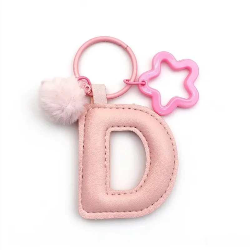 Pink PU Leather Keychain 26 Initial A To Z Letter Key Chain Cartoon Candy Color Key Ring Pendant Women Bag Car Keyring Gift