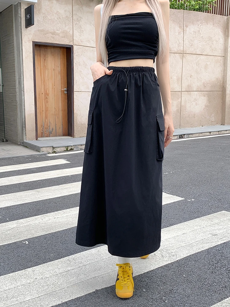 

Юбка-миди для работы больших размеров, женская, летняя, быстросохнущая, с разрезом, универсальная, стройнящая, с высокой талией, А-силуэт, в корейском стиле