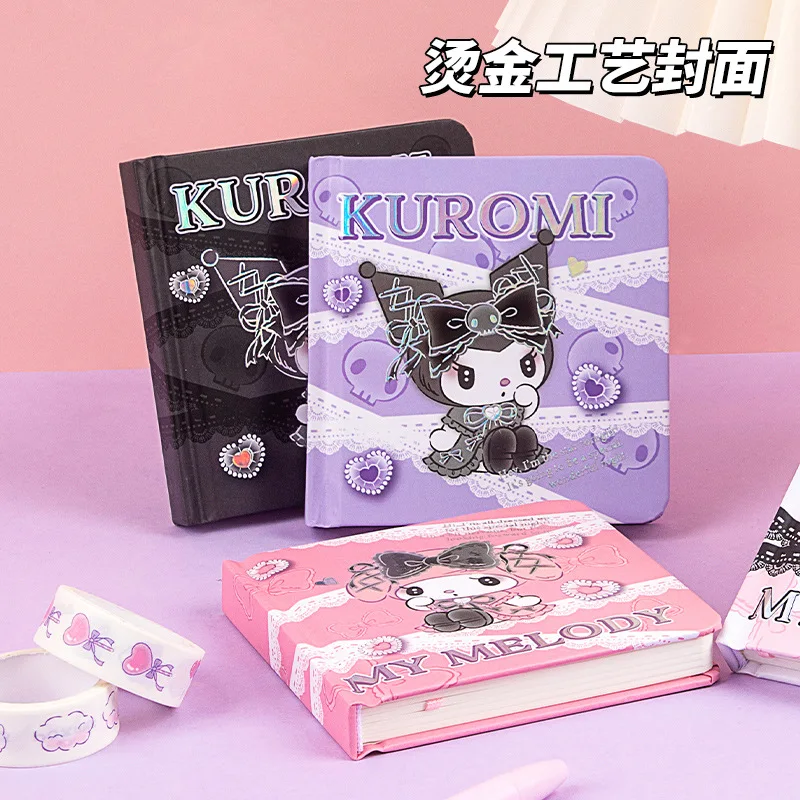 New Genuine Sanrio Square Pocket Book Handmade Kuromi Melody Workbook Cute Girl Wand Checkered Student Notebook Set Stationery