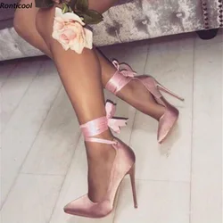 Ronticool Handmade Women Spring Pumps Sexy Stiletto High Heels Pointed Toe Gorgeous Pink Wedding Shoes Women US Plus Size 5-15