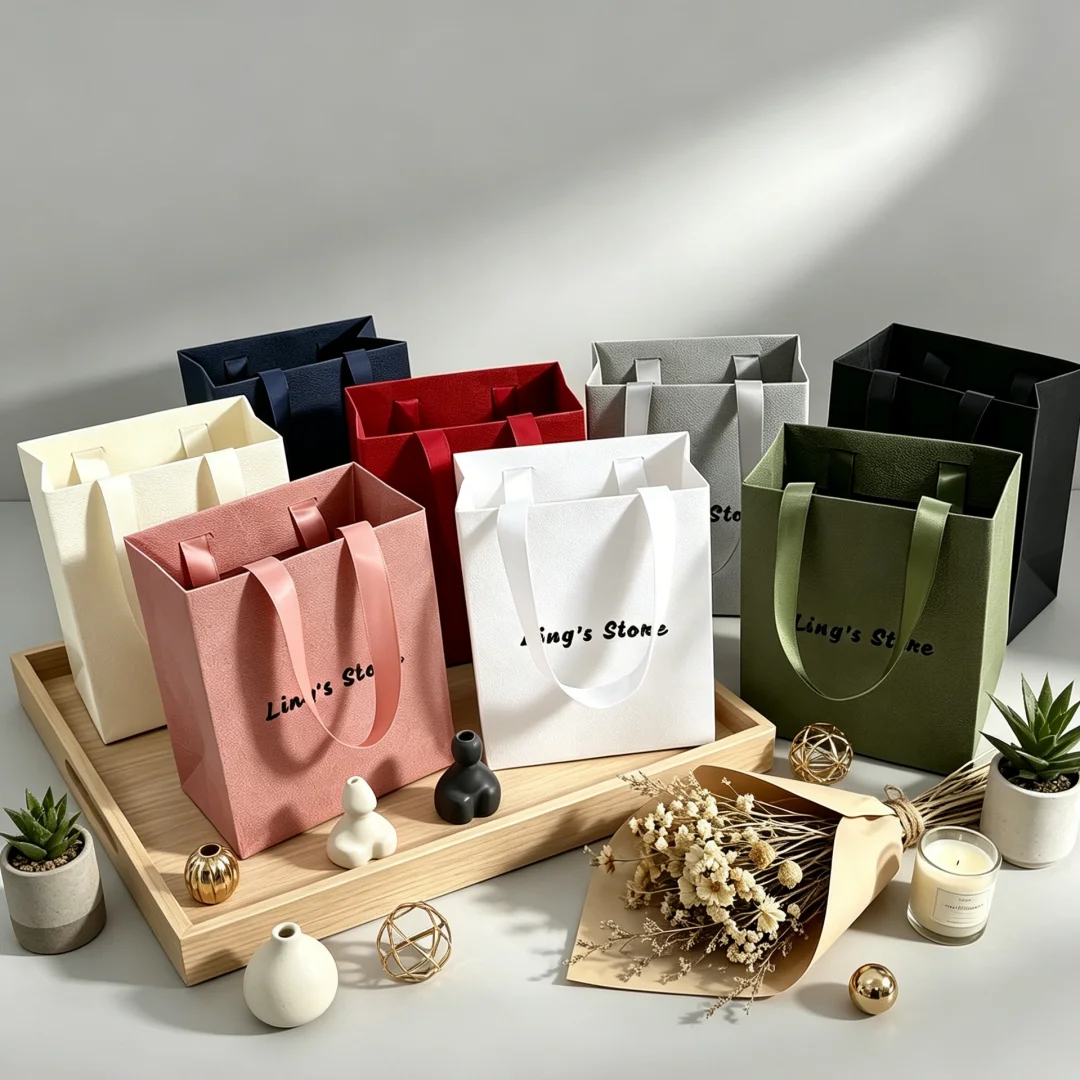 

Custom Logo Exquisite 12.5×15×7.5cm Jewelry Packaging Bag Boutique Paper Handbag Perfume Earrings Bracelet Ring Box Storage Bags
