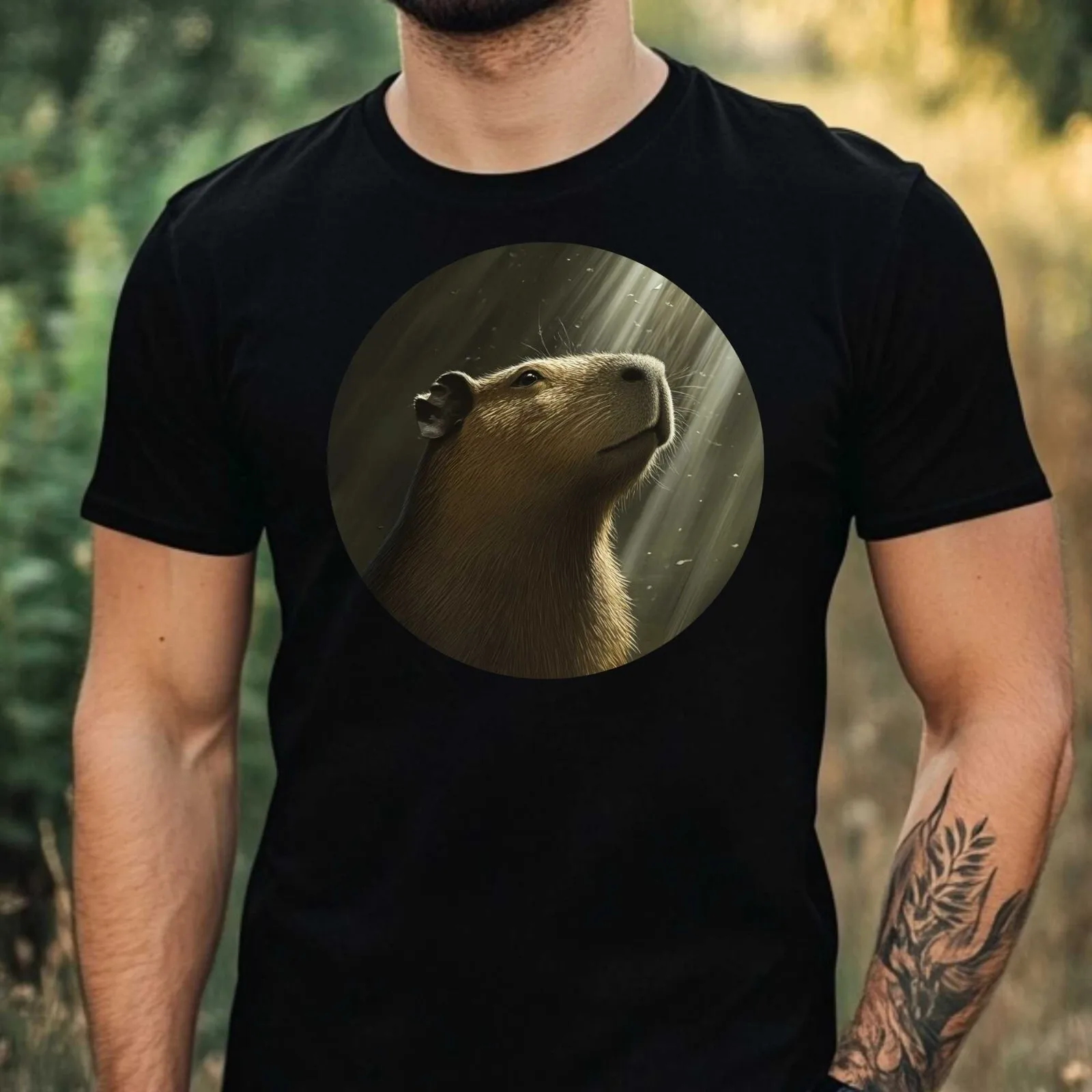 Mens Capybara Moonlight Motif Cotton T-Shirt Size XS to 5XL