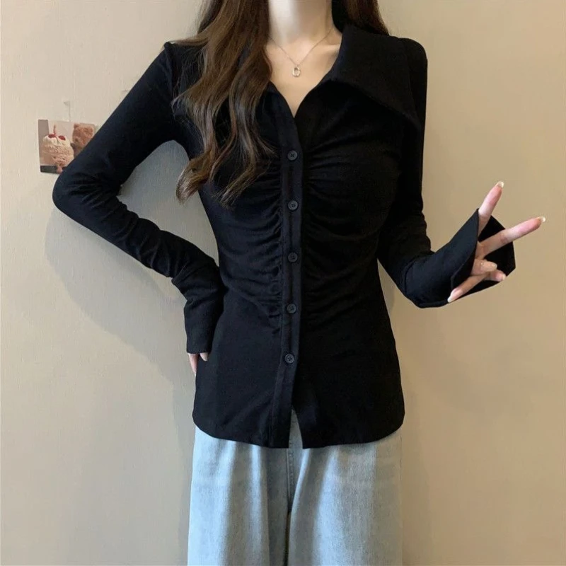 2026 Seasonal Essential Asymmetrical Polo Collar Waist accent Shirt Stretchy Slimming Innerwear