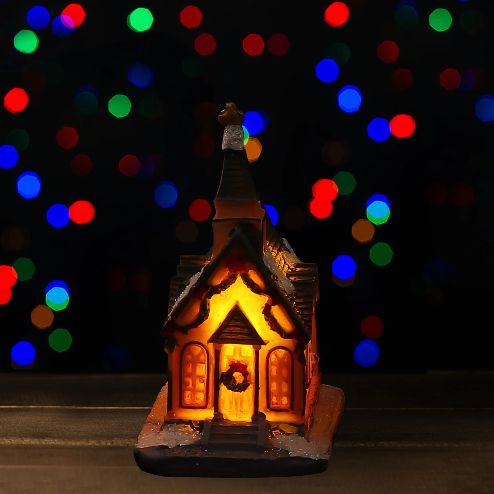 

4Pcs Mini Christmas House Resin Decor Luminous Landscape Design Festive Table Ornament for Holiday Decorations Xmas Gift Idea