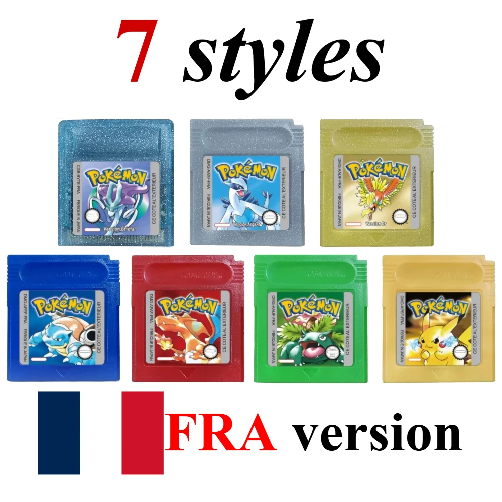 GBC16-bit Game Cartridge Bundle Red/Blue/Crystal/Gold/Silver/Yellow/Green Multilingual Card USA/ESP/NOE/FRA/ITA Versions