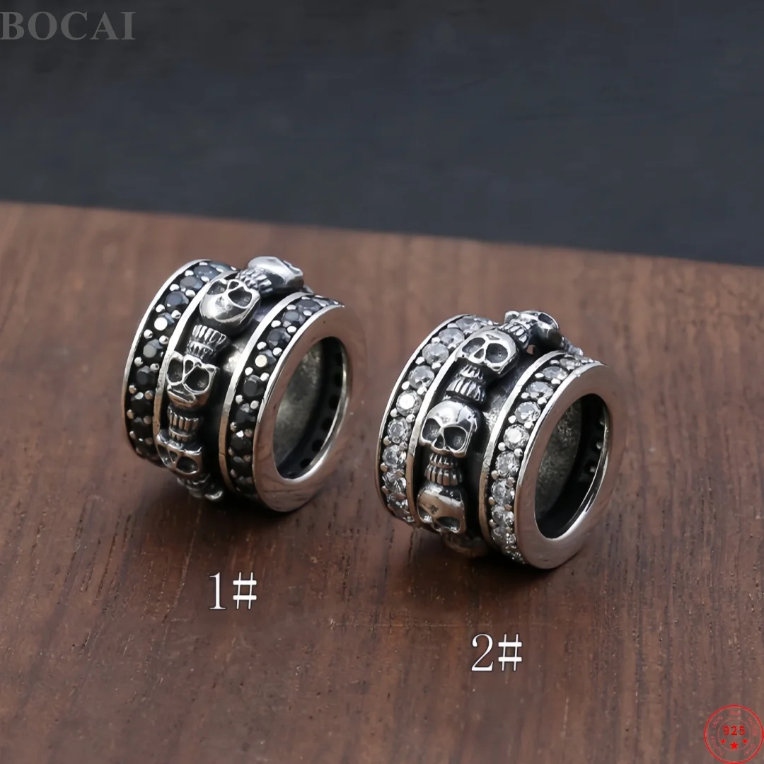 BOCAI New Real S925 Sterling Silver Charms Pendant for Men Women Antique Skull Zircon Lulutong Amulet Charm Fine Choice Jewelry
