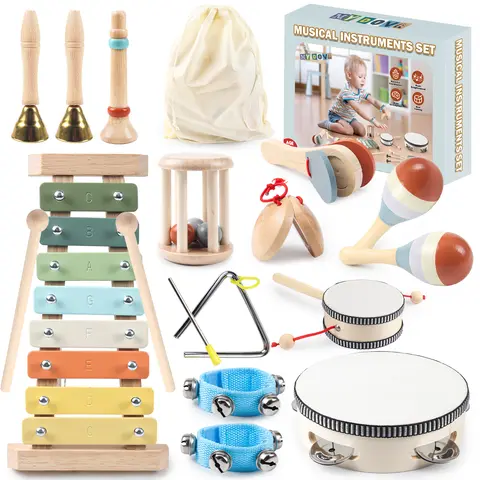 11 in 1 Toddler Musical Instruments,Wooden Percussion Instruments Toy for Kids Baby Preschool Educational Musical Toys Set for B