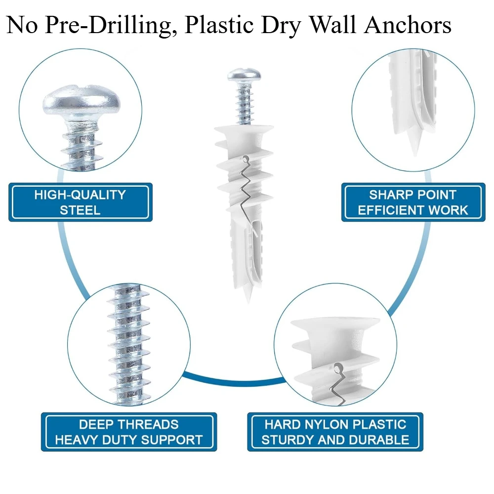 156pcs Plastic Expansion Drywall Anchor Screws Wall Plug Anchor Expansion Bolt Pipe Column Self Tapping Screws Assortment Kit