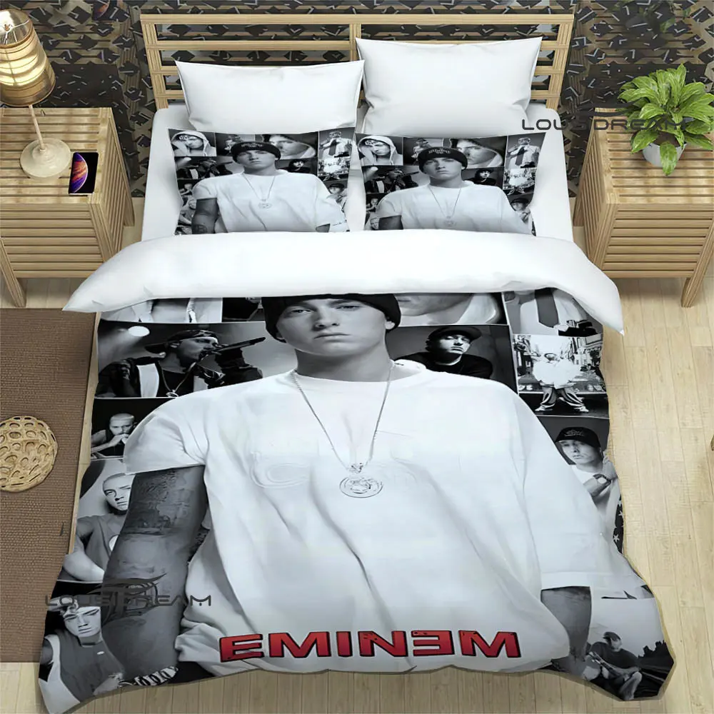 Imagem -06 - Eminem Hip -hop Singer Print Bedding Sets Requintado Cama Suprimentos Conjunto Capa de Edredão Conjunto Cama Luxo Presente de Aniversário