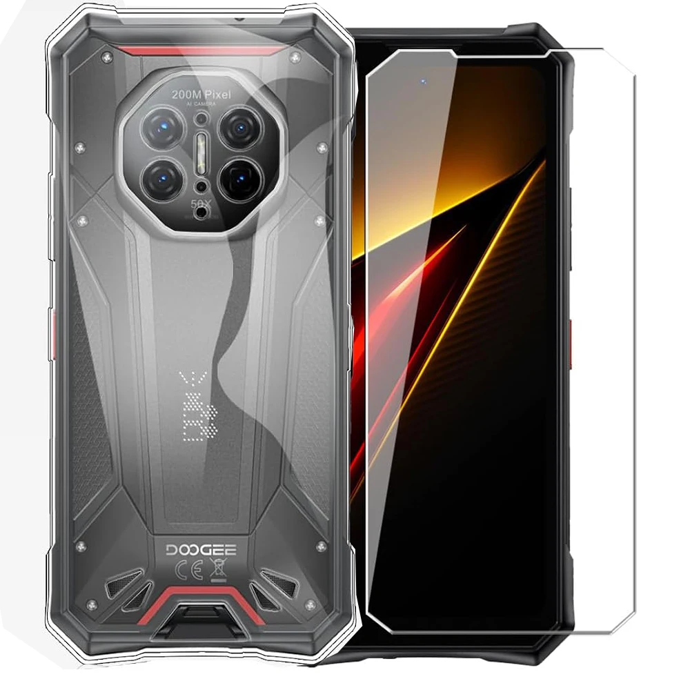 Etui 2w1 ze szkła i miękkiego silikonu TPU z osłoną ekranu ze szkła hartowanego do Doogee S300 Pro/S300 Plus 6,78 cala, odporne na wstrząsy.