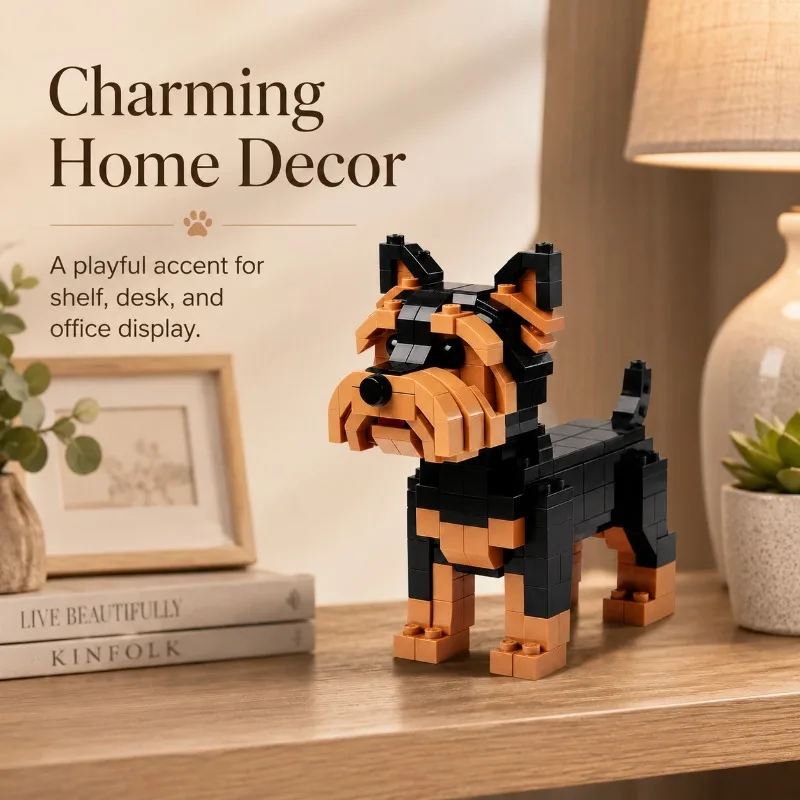 Mini Yorkie Dog Micro Building Blocks Set Cute Yorkshire Terrier Pet Model DIY Bricks Toy For Kids Adults Home Desk Decor