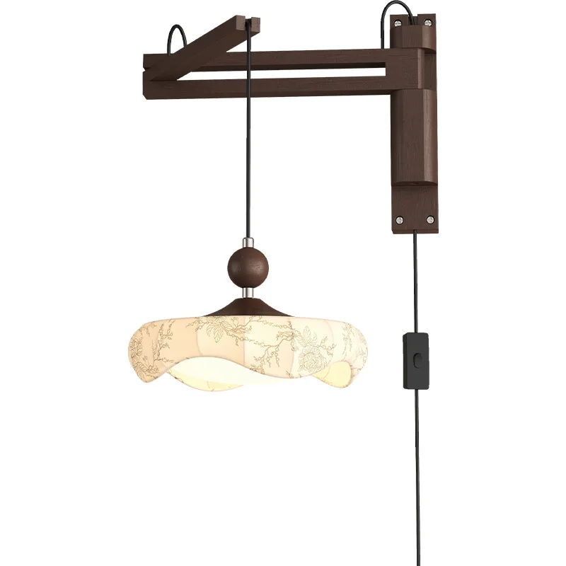 

French antique wall lamp Song aesthetic bedroom bedside lamp retro living room designer rocker arm retractable wall lamp