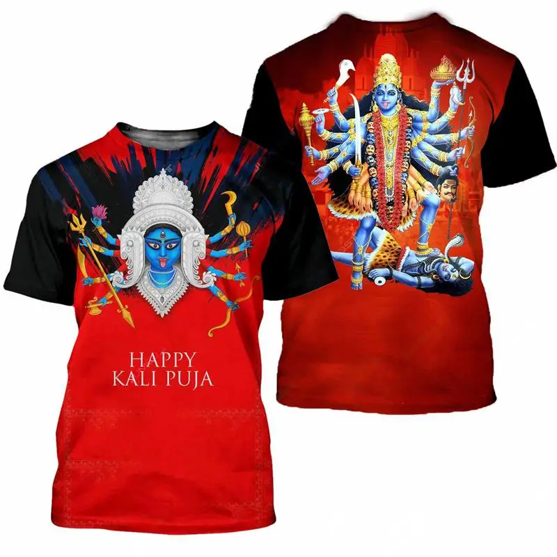 Summer New Men Indian Goddess Maa Kali Puja T Shirt 3D Printed  Hindu Lord God Vishnu Women Kid Graphs T-shirt Short Sleeve Tops