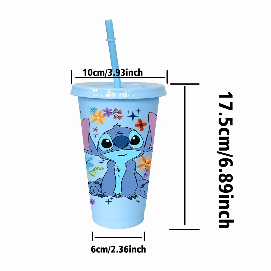 12 sztuk/opakowanie Disney Stitch kwiatowy kubek na wodę 770 ml wielokolorowy plastikowy zestaw do napojów na przyjęcie urodzinowe/powrót do szkoły
