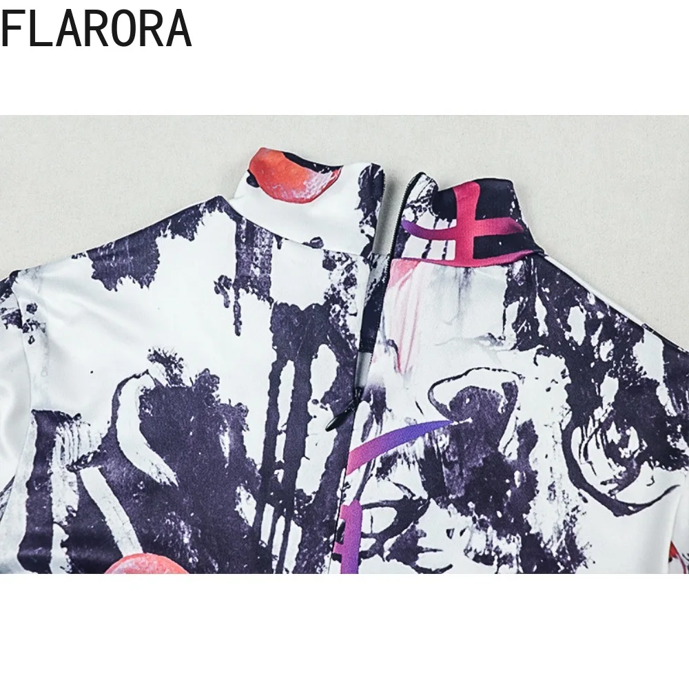FLARORA Tuta Vintage con Stampa Colorata, Sexy con Scollo Tondo, Maniche Lunghe, Aderente, Monopezzo, Stile Hipster da Strada Notturna