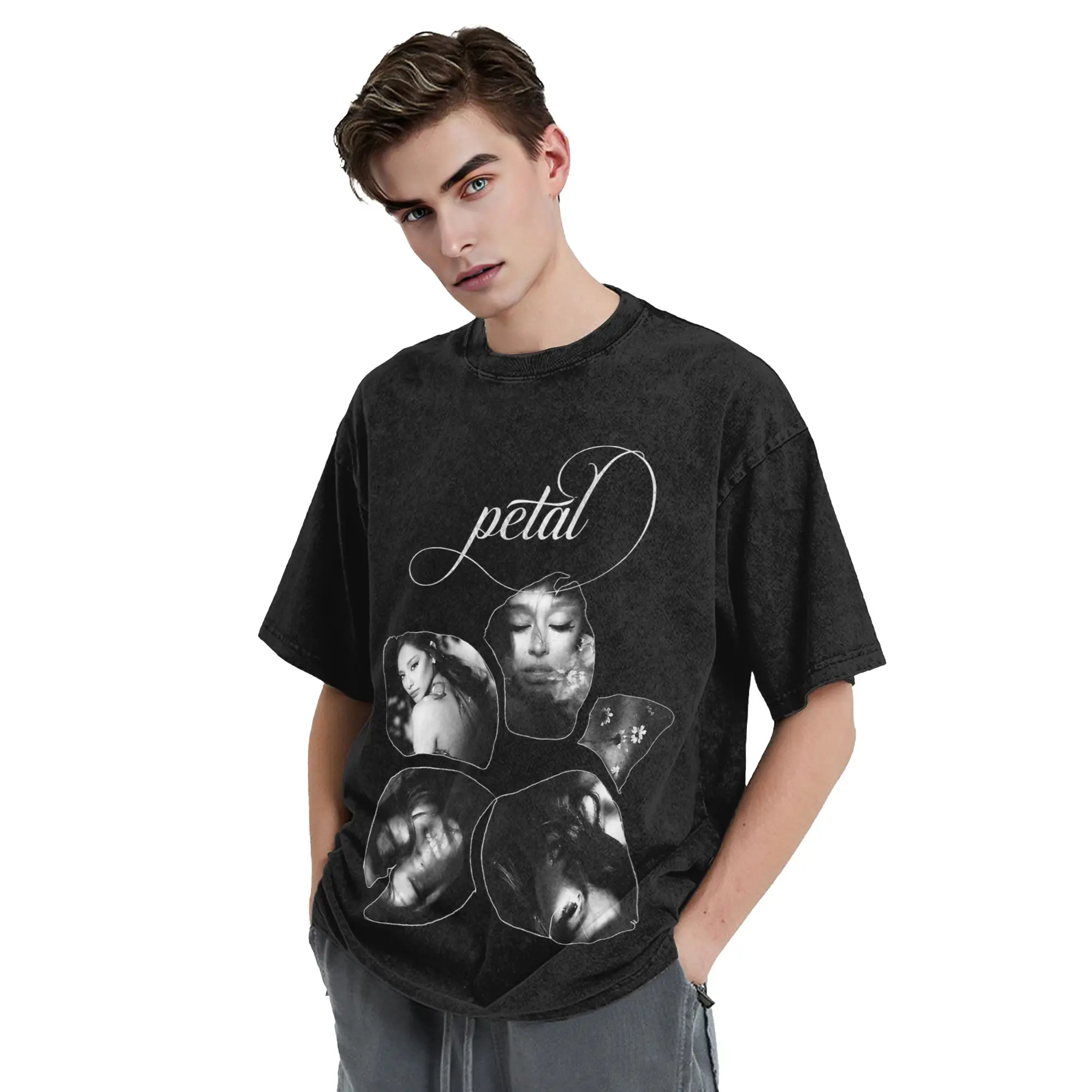 Ariana Grandes Petal Washed T Shirts Streetwear  Vintage T-Shirt  Tees Men Women Cotton Harajuku Printed