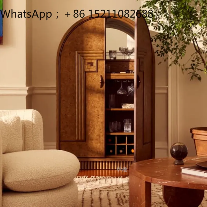 SCY medieval solid wood wine cabinet light luxury high-end living room dining room home wall storage wine cabinet