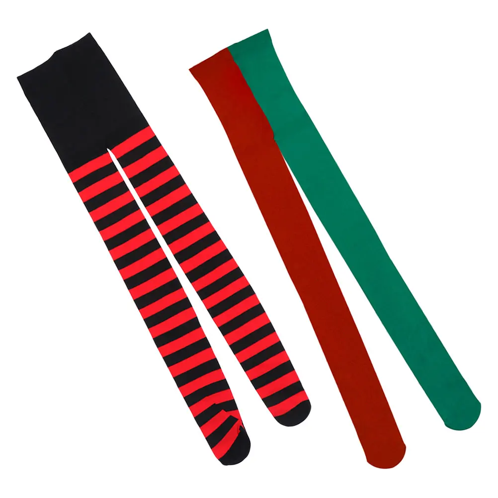 

2 Pairs Christmas Striped Socks For Green Red And Black Over The Knee High Socks Holiday Stockings For Hallowee
