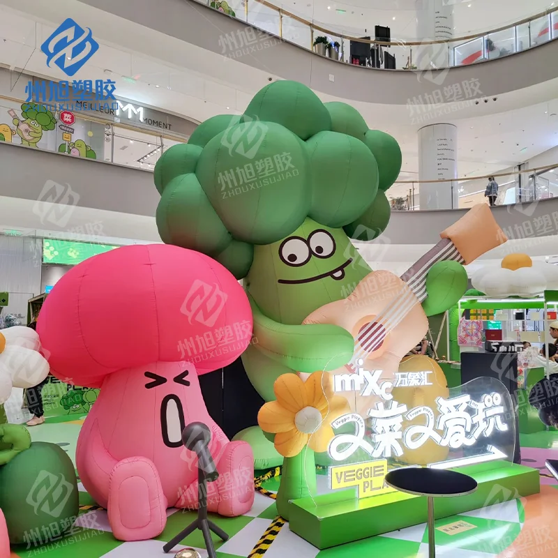 Green inflatable broccoli vegetable cartoon doll guitar player for vegetable fruit theme activity decoration