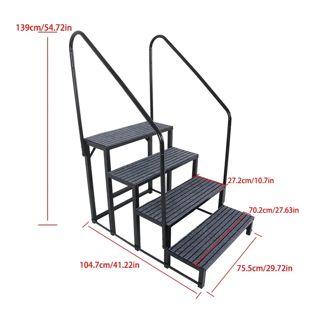 4 Step RV Steps with 2 Handrails w/Step Mat 660 lbs Load Capacity Hot Tub Steps