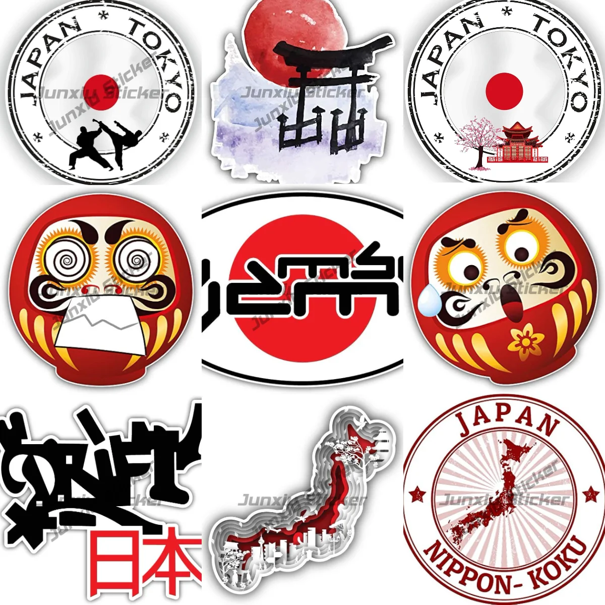 Daruma Doll Gift Shocked Japan Flag Tokyo Yokohama Stamp Seal Travel Label Vinyl Sticker Outdoor Waterproof Decal Accessories