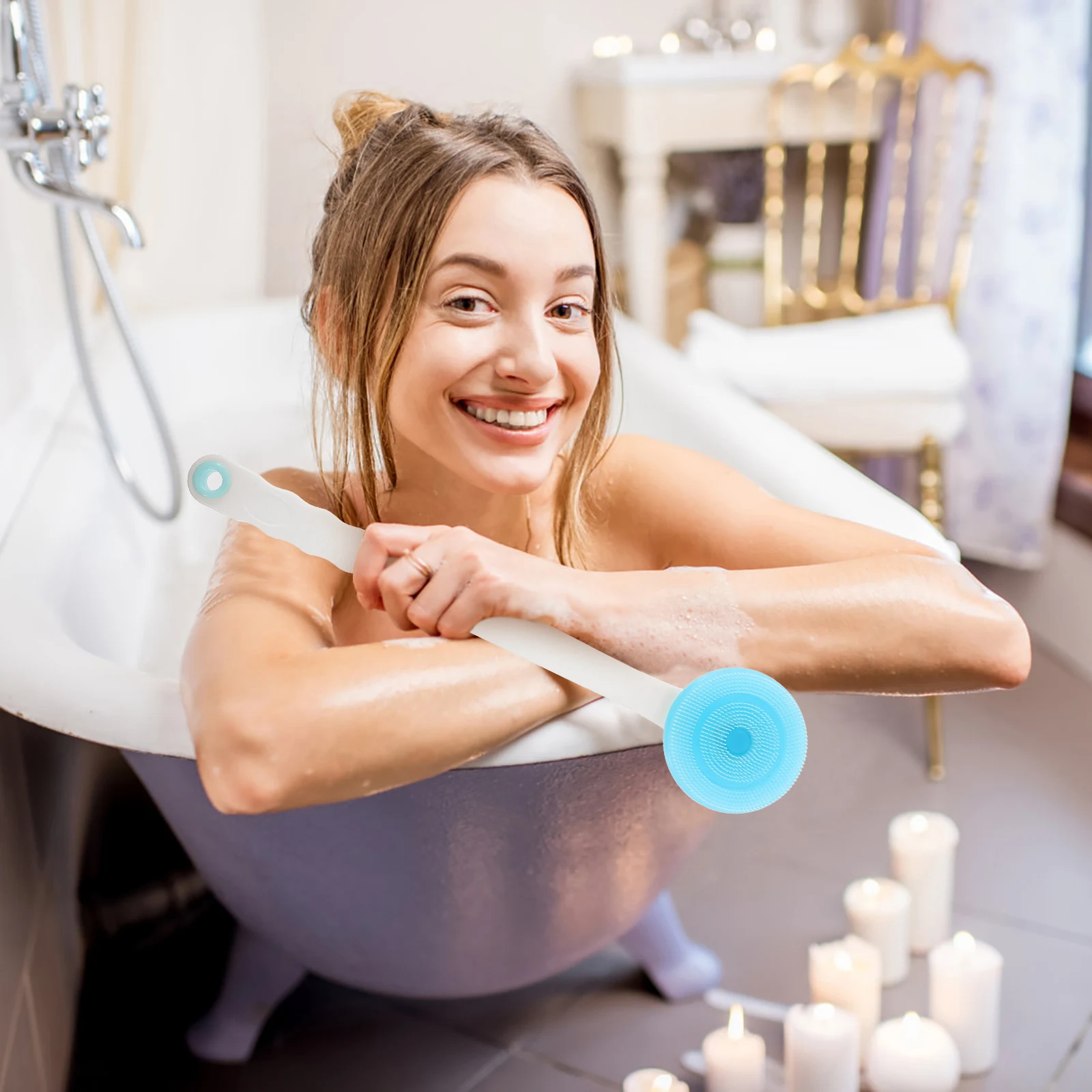 

Rotary Long Handle Brush Back Brush Long Handle Silicone Bath Scrubber Shower Scrubber For Body Shower Sky Blue