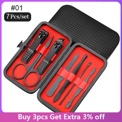 7Pcs Portable Black Nail Clipper Set Carbon Steel Scissor Tweezer Nail Tools Kit Manicure Pedicure Gift Box