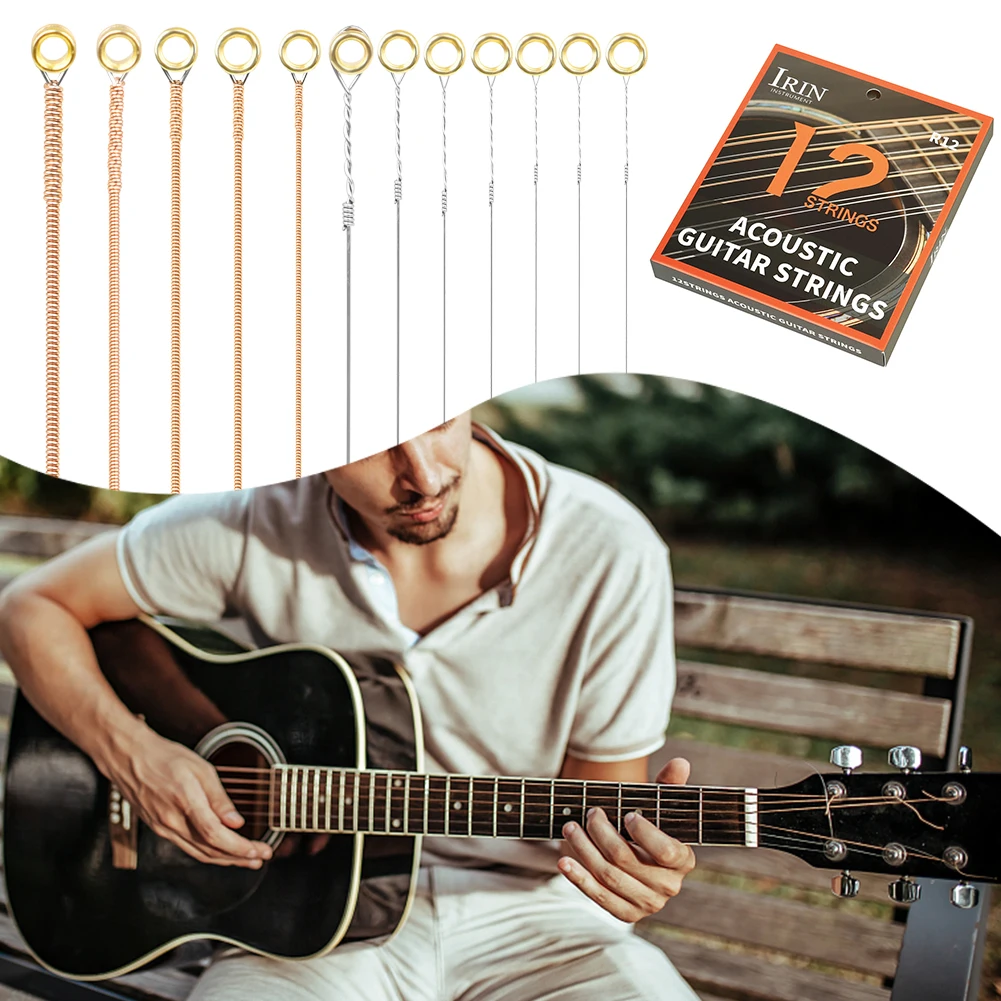 12-String Guitar Strings Phosphor Bronze Guitar Strings with PU Coating Folk Guitar Strings Light Great Bright for Guitar