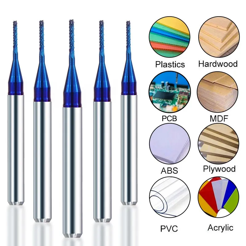 Xcan pcbフライスカッター0.5/0.6/0.8/1.2/1.4/1.7/1.8/2.2/2.4ミリメートルナノブルーコーティングされた1/8シャンクトウモロコシフライスカッターエンドミルcncカッター
