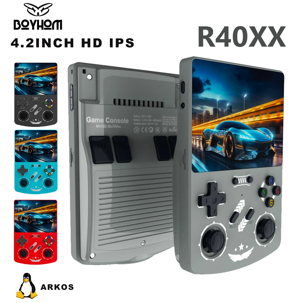 BOYHOM R40XX Retro Game Console - R36S Upgrade, 4.2" IPS Linux Handheld, 4000mAh Battery, Portable Gift for Christmas